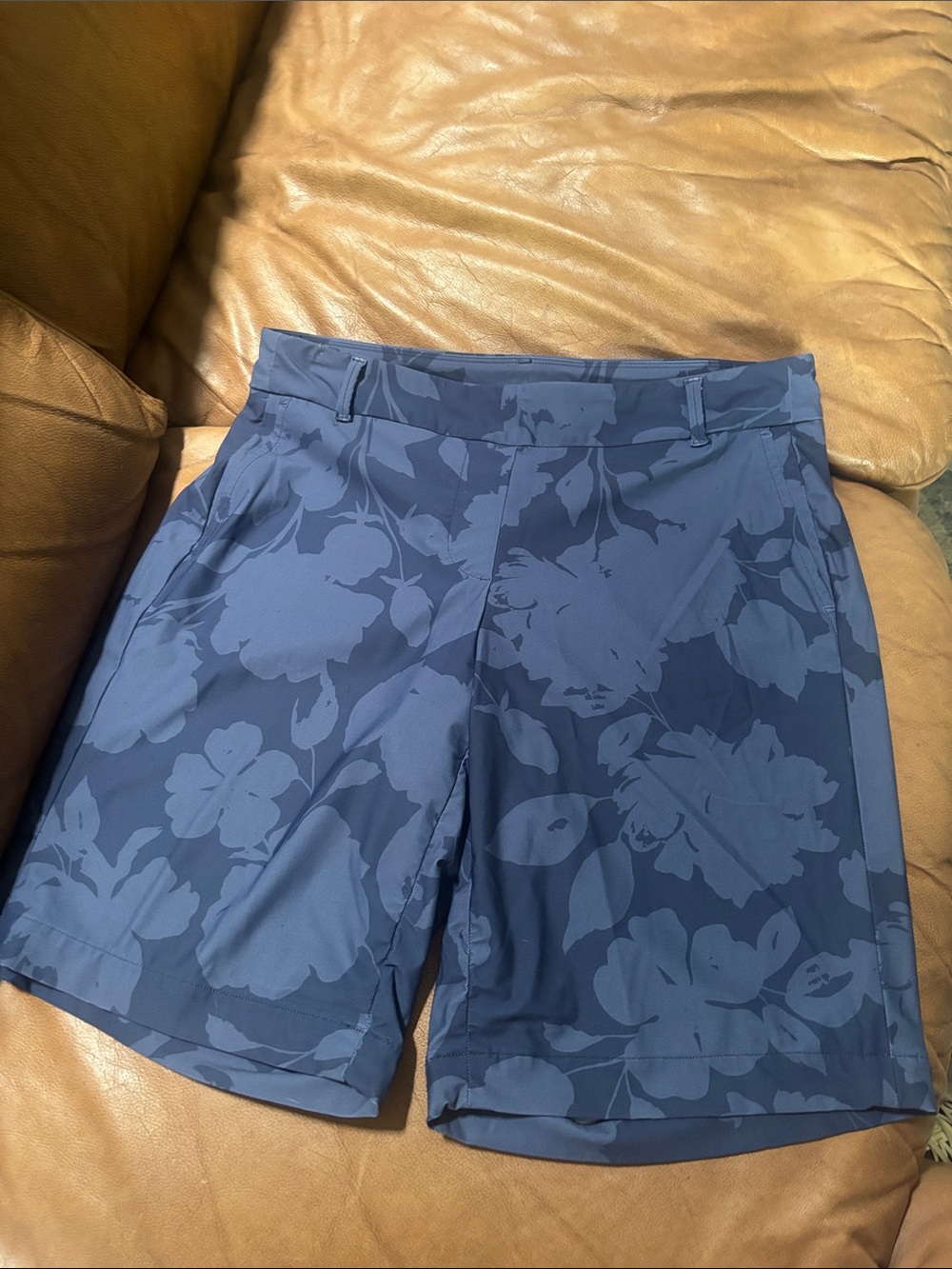 SPANX Navy Blue Floral Print Bermuda Shorts